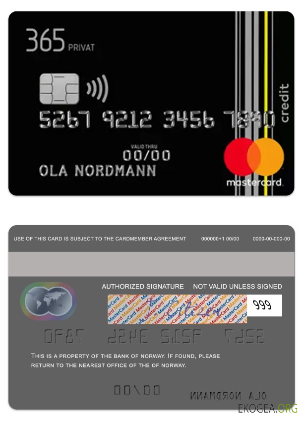 Carte Mastercard pour l'essence de la Banque de Norvège en Norvège